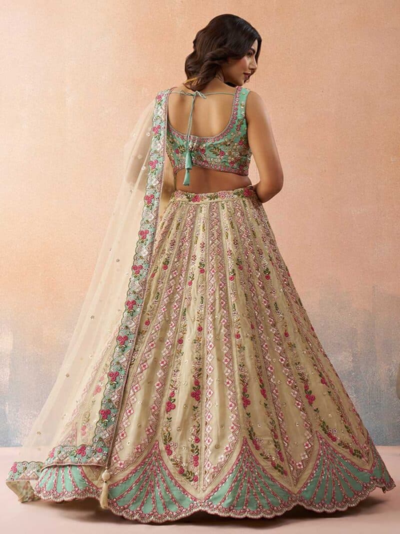 Cream Color Tissue Lehenga Choli - Manglam Dress