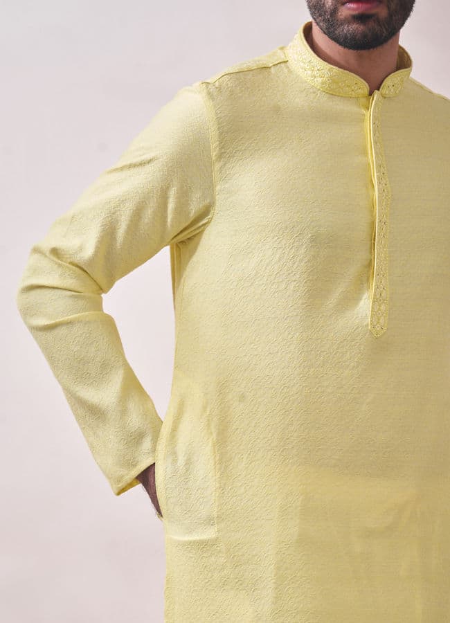 Splashy Yellow Jacquard Kurta Set
