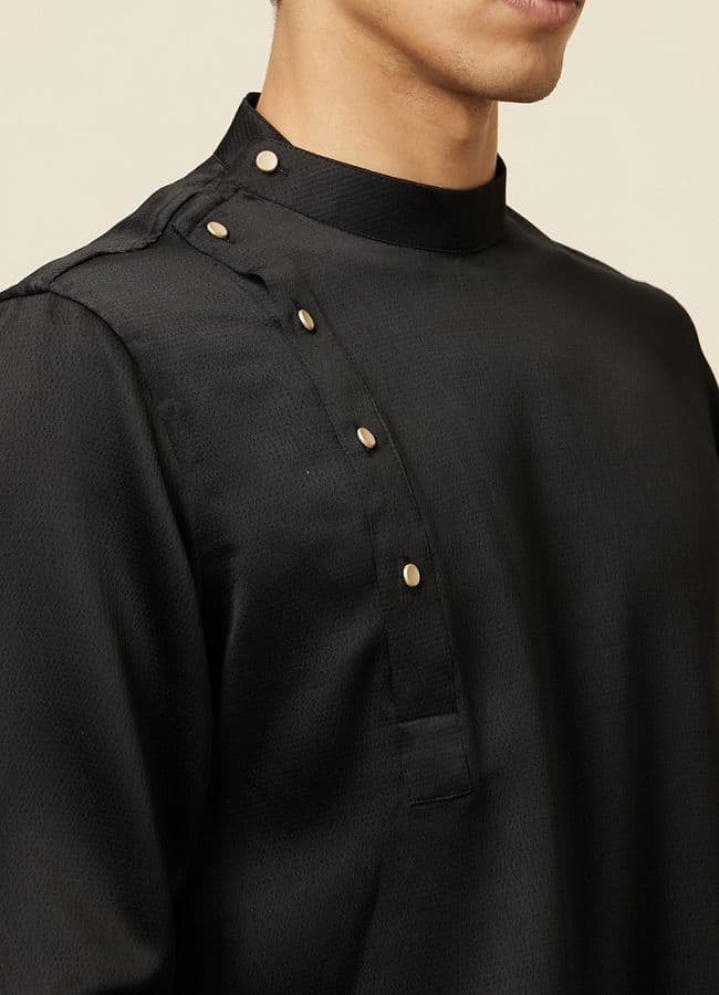 Black Draped Kurta Jacket Set