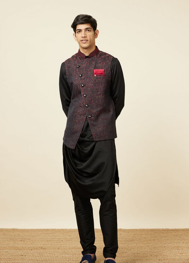 Black Draped Kurta Jacket Set