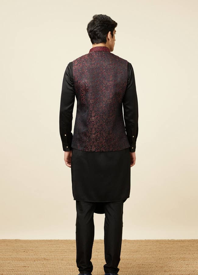 Black Draped Kurta Jacket Set