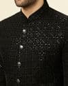Midnight Black Grid Patterned Sequined Suit