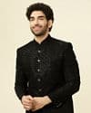 Midnight Black Grid Patterned Sequined Suit