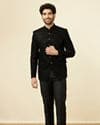 Midnight Black Grid Patterned Sequined Suit
