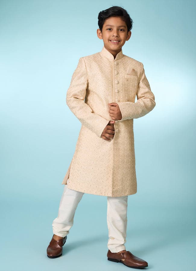 Tasteful Beige Sherwani Ensemble