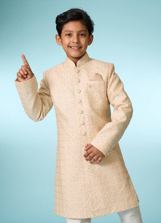 Tasteful Beige Sherwani Ensemble
