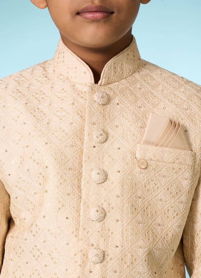 Tasteful Beige Sherwani Ensemble