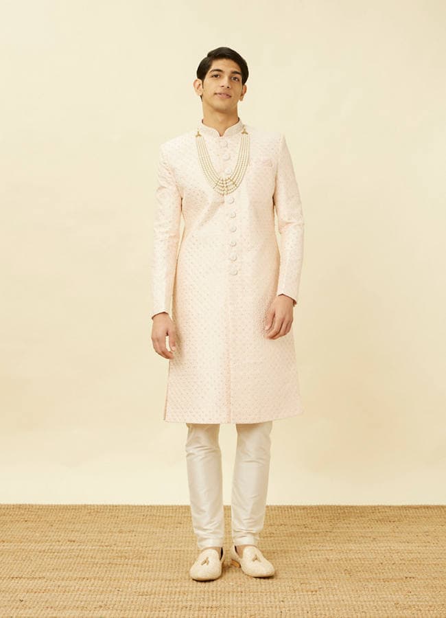 Rosewater Pink Ogee Patterned Sequined Sherwani Set