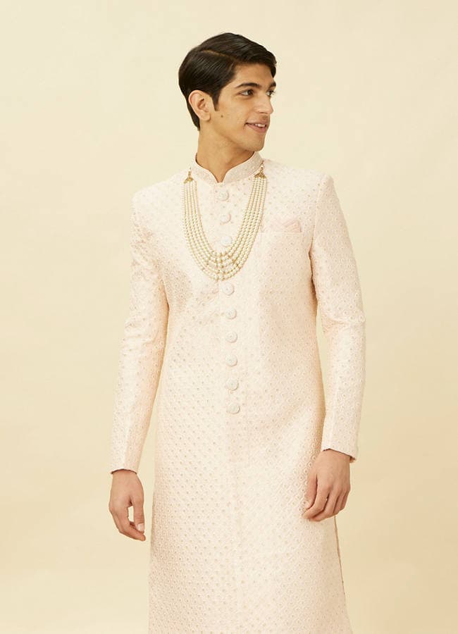 Rosewater Pink Ogee Patterned Sequined Sherwani Set
