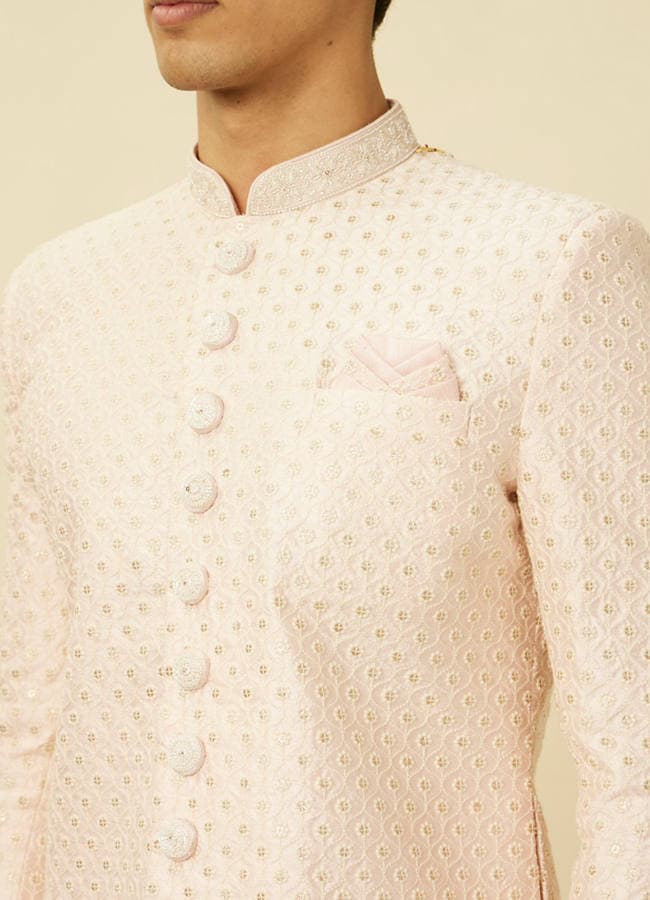 Rosewater Pink Ogee Patterned Sequined Sherwani Set