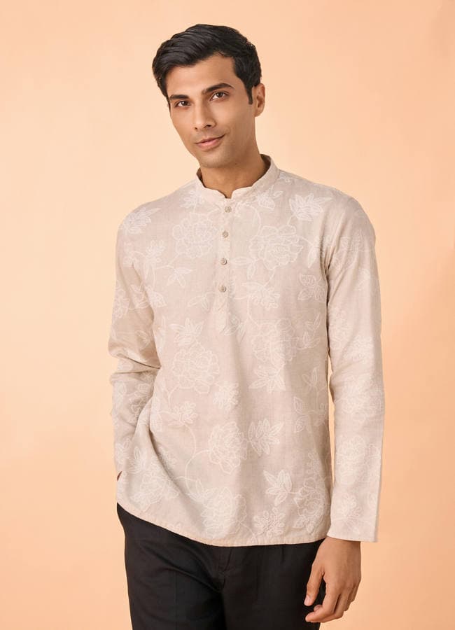 Glamorous Beige Linen Short Kurta