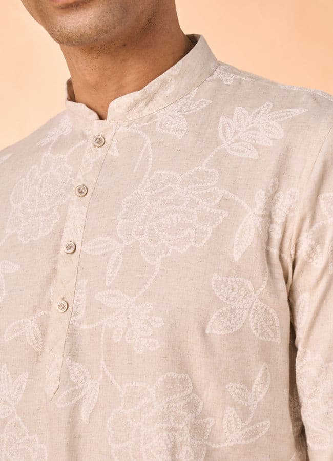 Glamorous Beige Linen Short Kurta