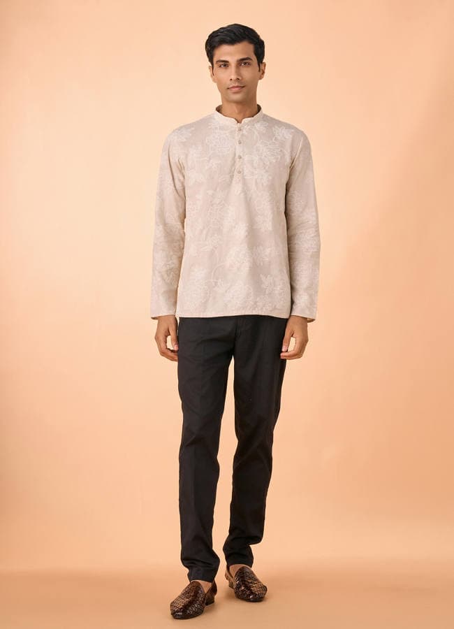 Glamorous Beige Linen Short Kurta