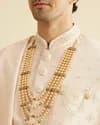Coral Peach Floral Self Patterned Sherwani Set