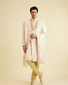 Coral Peach Floral Self Patterned Sherwani Set