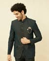 Deep Green Lily Motif Jaal Patterned Jodhpuri Suit