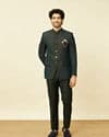 Deep Green Lily Motif Jaal Patterned Jodhpuri Suit