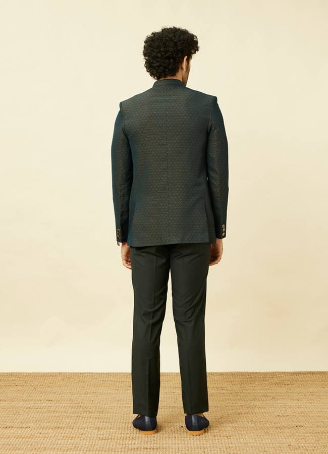 Deep Green Lily Motif Jaal Patterned Jodhpuri Suit