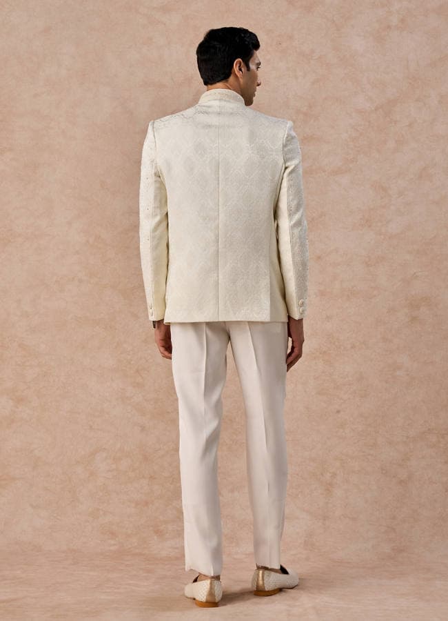 Cream Brocade Jodhpuri Suit