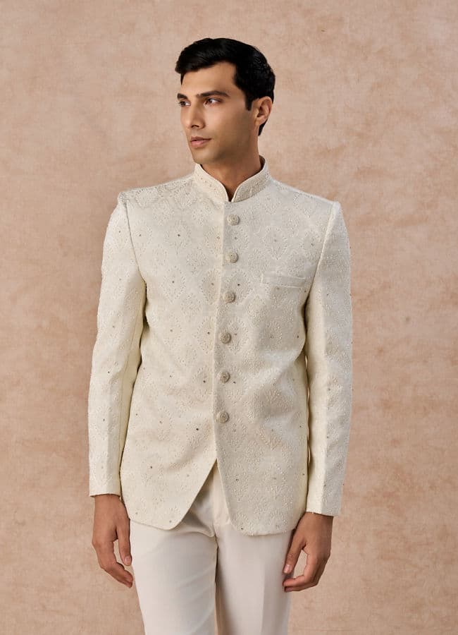 Cream Brocade Jodhpuri Suit