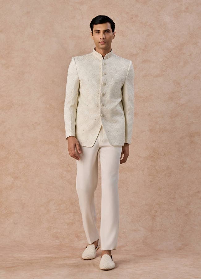 Cream Brocade Jodhpuri Suit