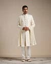Cream Diamond Patterned Sherwani Set