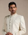Cream Diamond Patterned Sherwani Set