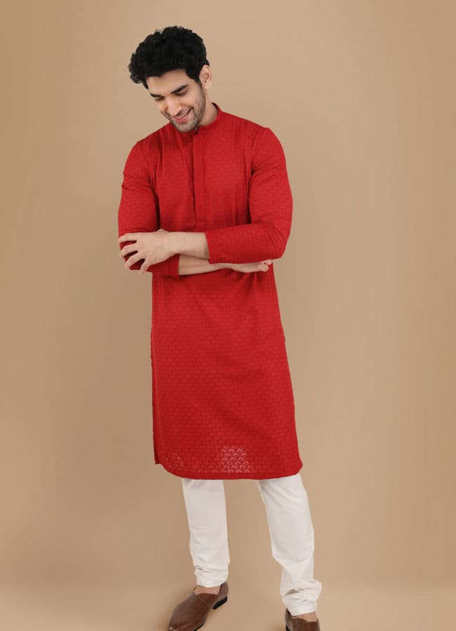 Red Chikankari Kurta Set