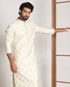 Pearl White Kurta Jacket With Printed Motifs