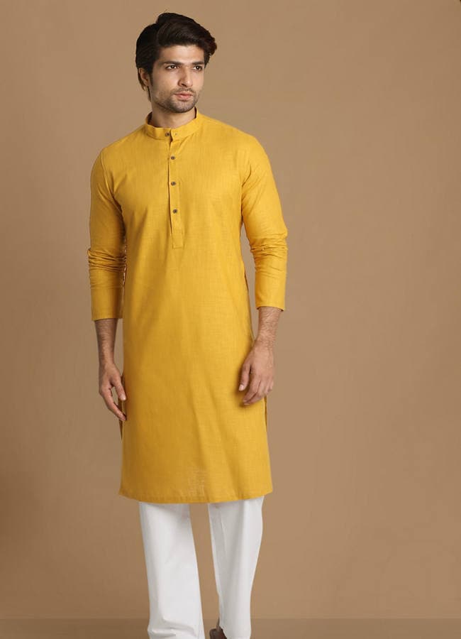 Daffodil Yellow Self Design Kurta