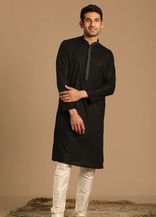 Black Kurta Set With Neck Detailing