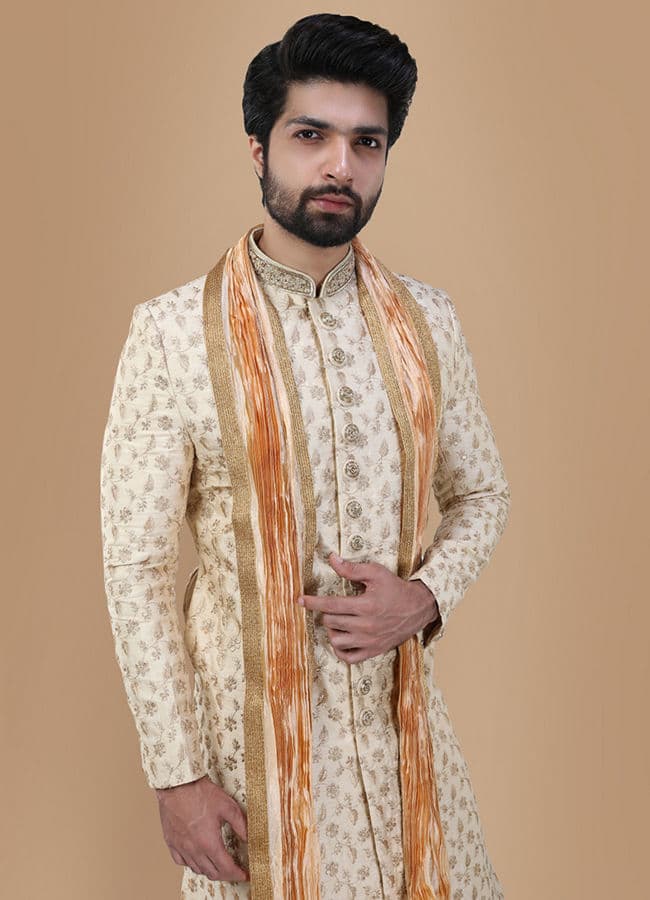 Suave Beige Sherwani Set
