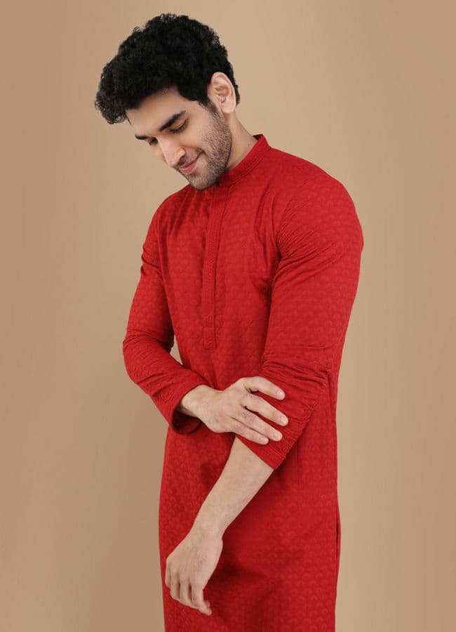 Red Chikankari Kurta Set