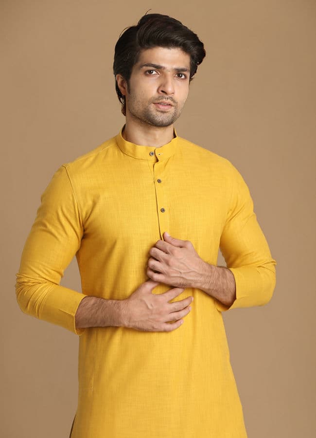Daffodil Yellow Self Design Kurta