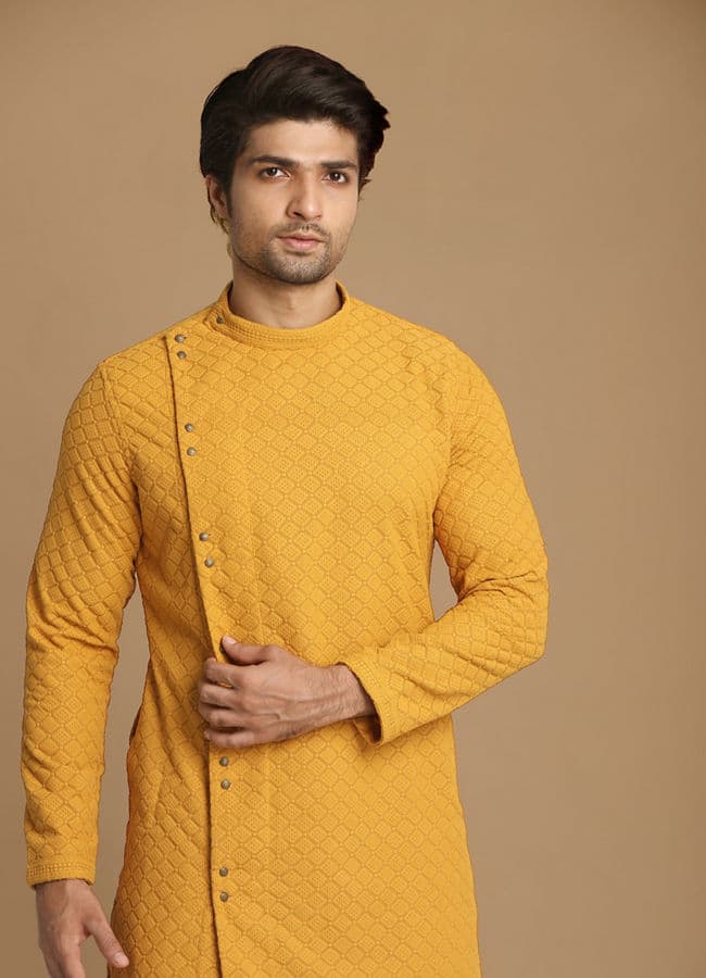 Mustard Side Open Kurta With Chikankari Work