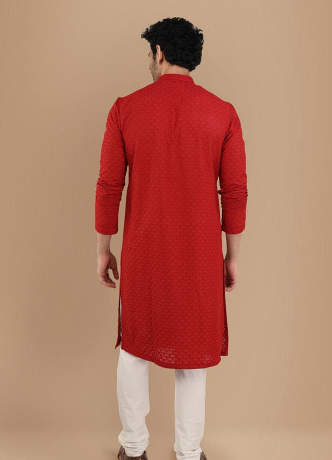 Red Chikankari Kurta Set