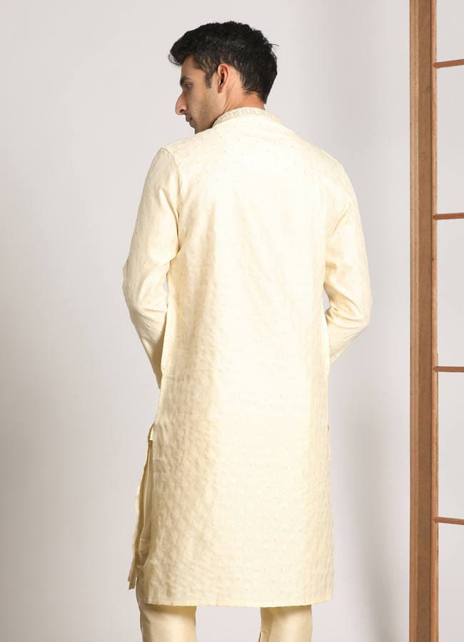 Cream Self Design Occasion Wear Kurta Pajama