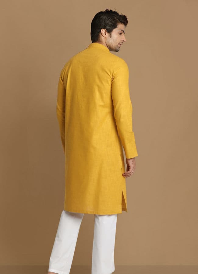 Daffodil Yellow Self Design Kurta