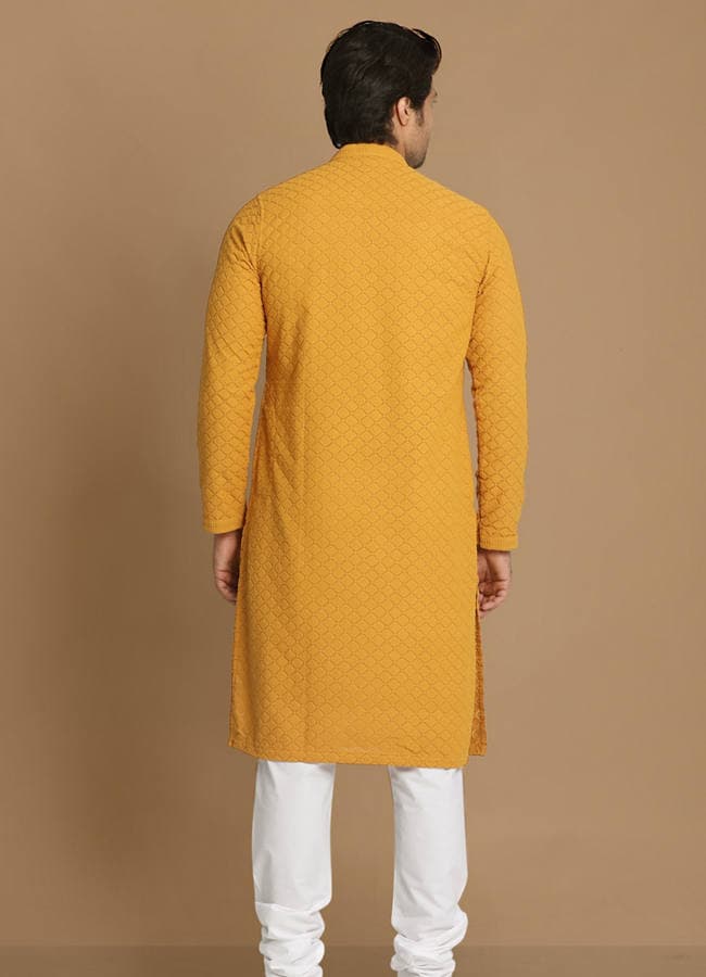 Mustard Side Open Kurta With Chikankari Work