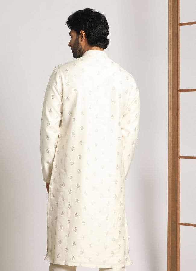 Pearl White Kurta Jacket With Printed Motifs