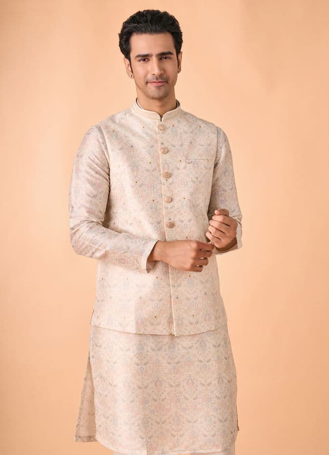 Elegant Cream Kurta Jacket Set
