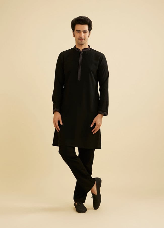 Midnight Black Embroidered Jacket Set with Darbar Motifs And Sequin Work