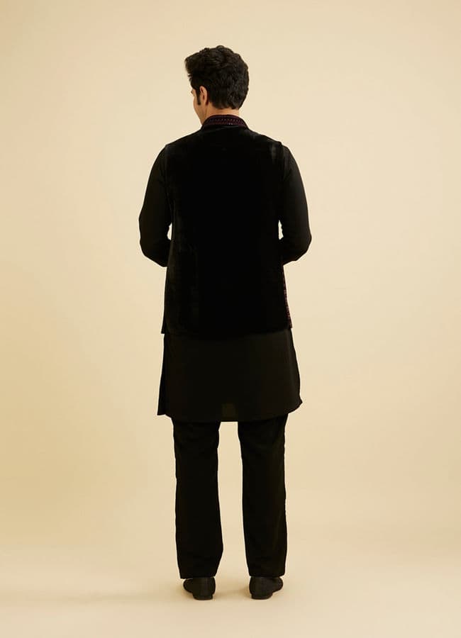 Midnight Black Embroidered Jacket Set with Darbar Motifs And Sequin Work