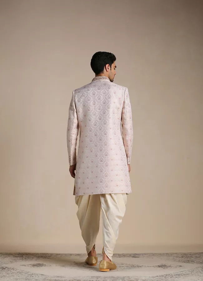Primrose Pink Floral Patterned Brocade Indo Western Set