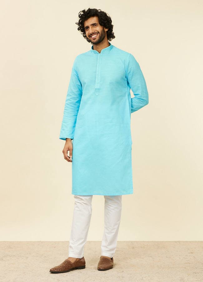 Ocean Blue Self Design Kurta Set