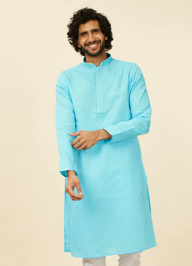 Ocean Blue Self Design Kurta Set