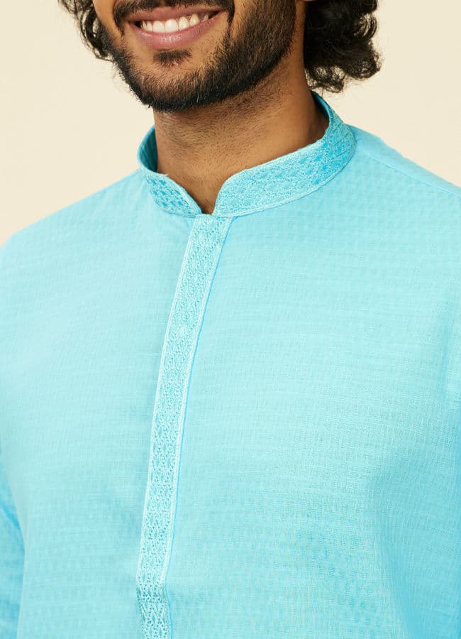 Ocean Blue Self Design Kurta Set