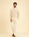 Cream Beige Buta Jaal Printed Short Kurta