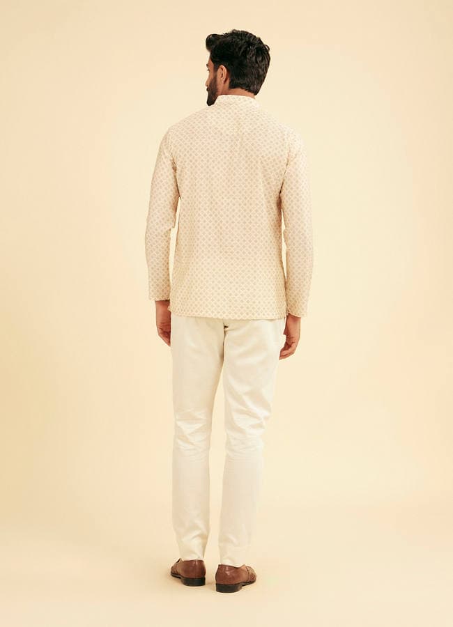 Cream Beige Buta Jaal Printed Short Kurta