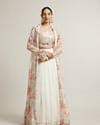 Soft Cream Floral Print Crop Top Lehenga with Mirror Work